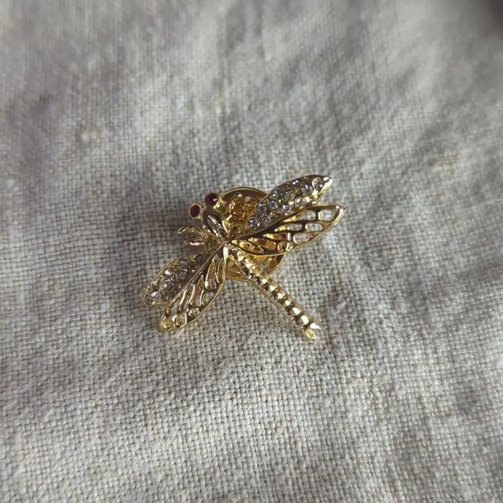 Vintage Whimsigoth Fairycore Brooch Set Mystical Mask Jeweled Spider & Dragonfly